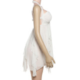 Women's Sexy Halter Neck Sweetheart Riffle Short Vocation Dress