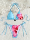 Sexy two-piece hibiscus flower strappy bikini swimwear