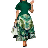 African Plus Size Short Sleeve Formal Maxi Dress