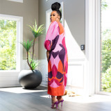 Women Formal Print Lantern Sleeve Pleated Dress