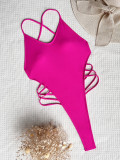 One-piece swimsuit solid color bikini women's backless swimwear