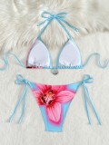 Sexy two-piece hibiscus flower strappy bikini swimwear