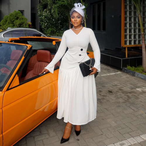 African Solid Color Long Sleeve Plus Size Fromal Dress