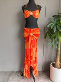 Three-piece bikini sexy printed skirt bikini set women's swimsuit
