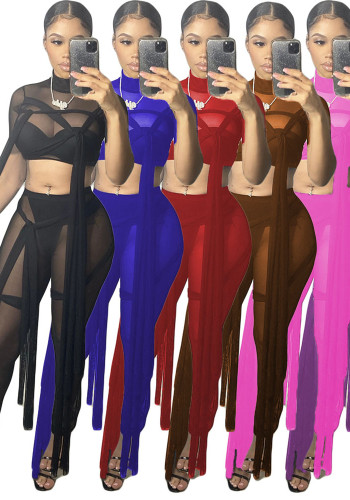 Women's Sexy Mesh See-Through Short Sleeve Crop Top Leggings Two-Piece  Set