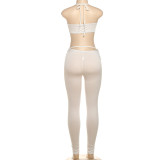 Solid color bandeau top lace-up leggings women two piece clothing set