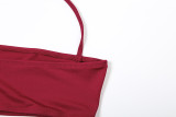 Solid color bandeau top lace-up leggings women two piece clothing set
