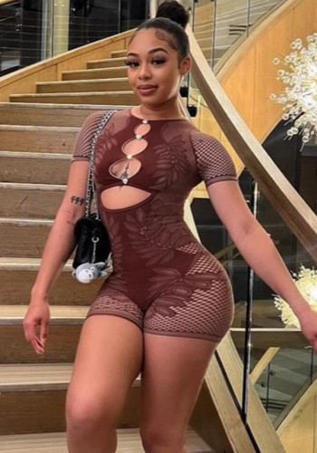 Women's sexy hollow out slim knitted rompers jumpsuit