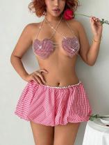 Sexy Valentine's Day Heart-shaped Top Metal Mesh Diamond Chain Bra