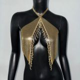 Sexy Sequin Top Diamond Chain Decorated Nightclub Party Halter Neck Top