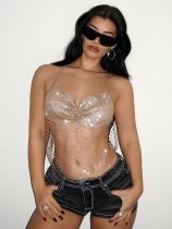 Fishnet rhinestone top sexy nightclub party music festival outfit