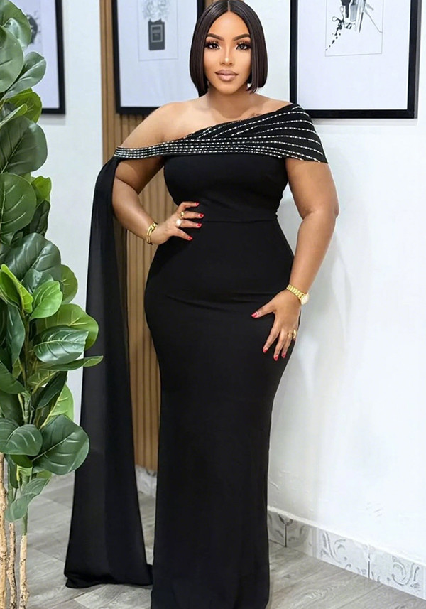 Women's Off Shoulder Beaded Long Evening Dress