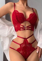 Women lace bralette and high waist lace up panty set