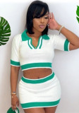 Casual short-sleeved POLO collar half-sleeved sweater top skirt set