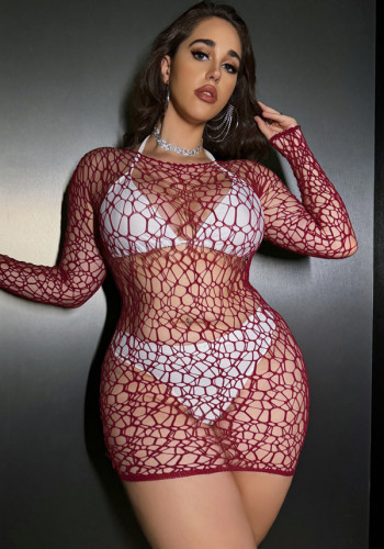 Hollow out fishnet sexy lingerie high elastic semi-transparent dress