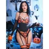 Halloween pumpkin print desire sexy lingerie set