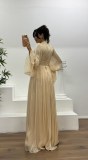 French style elegant long sleeve solid color evening dress