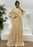 French style elegant long sleeve solid color evening dress