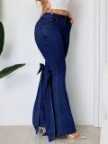 Bowknot Slim-Fit Stretch Flared Bottom Denim Pants