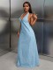 Casual Halter Neck Women's Backless Long Denim Dress