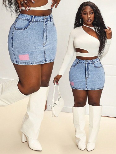 Sexy high-elastic short denim skirt