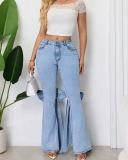 Bowknot Slim-Fit Stretch Flared Bottom Denim Pants
