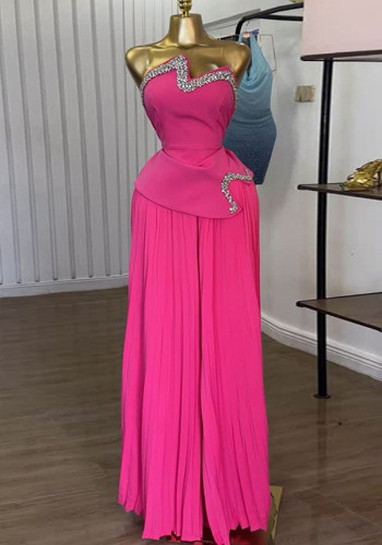 Women's Crystal  Bandeau Top & Pleated Wide-Leg Pants Set