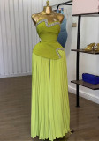 Women's Crystal  Bandeau Top & Pleated Wide-Leg Pants Set