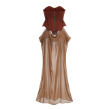 Retro Lace-up Tube Maxi Dress Women Sexy Elegant Party Dress