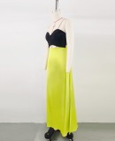 Women contrast color tube dress high-end green evening dress