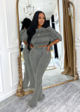 Women's Casual Solid Color Pleated Crop Top Flared Pants Two-Piece Set