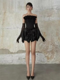Retro black bow knot bustier top short skirt two-piece set