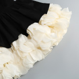 Retro contrast color square neck tutu skirt party evening dress high-end suspender dress