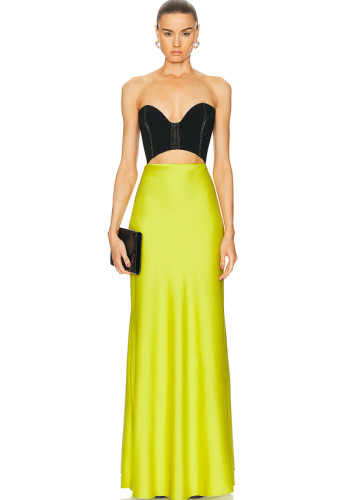 Women contrast color tube dress high-end green evening dress