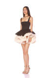 Retro contrast color square neck tutu skirt party evening dress high-end suspender dress