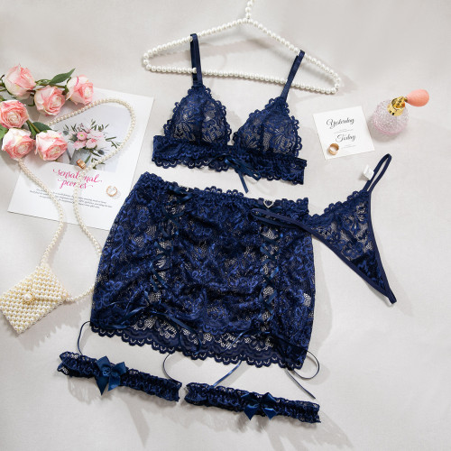 Sexy lace lingerie set four-piece for women