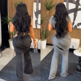 Women Solid Color Crop Top and Pants Two-Piece Set