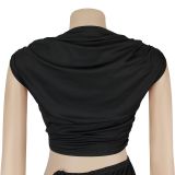 Women Solid Color Crop Top and Pants Two-Piece Set