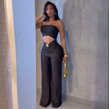 Women Solid Color Strapless Cut Out Tube Jumpsuit