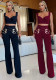 Women Sexy Crop Top and Belted Pants Two-Piece Set