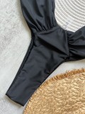 Solid color bandeau bikini swimsuit beach sexy women's swimwear