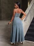 Mid-length single-breasted long denim dress