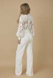 Women's lace white long-sleeved casual wide-leg jumpsuit