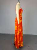 Women's printed sleeveless high waist slim long dress 