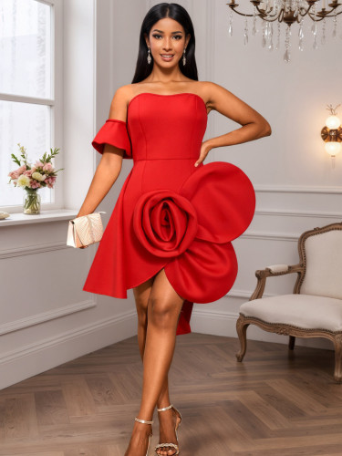Sexy tube dress asymmetrical flower party evening dress