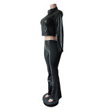 Trousers suit long-sleeved PU trousers suit