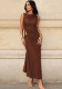 Sexy Slim Fit Metal Decorated Solid Color Long Sleeveless Dress
