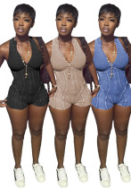Women Casual Sleeveless Ribbed Short Rompers Jumpsuit