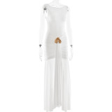 Women's sexy solid color dress sleeveless backless slit pleated long dress