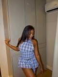 Blue halter neck plaid short skirt set women